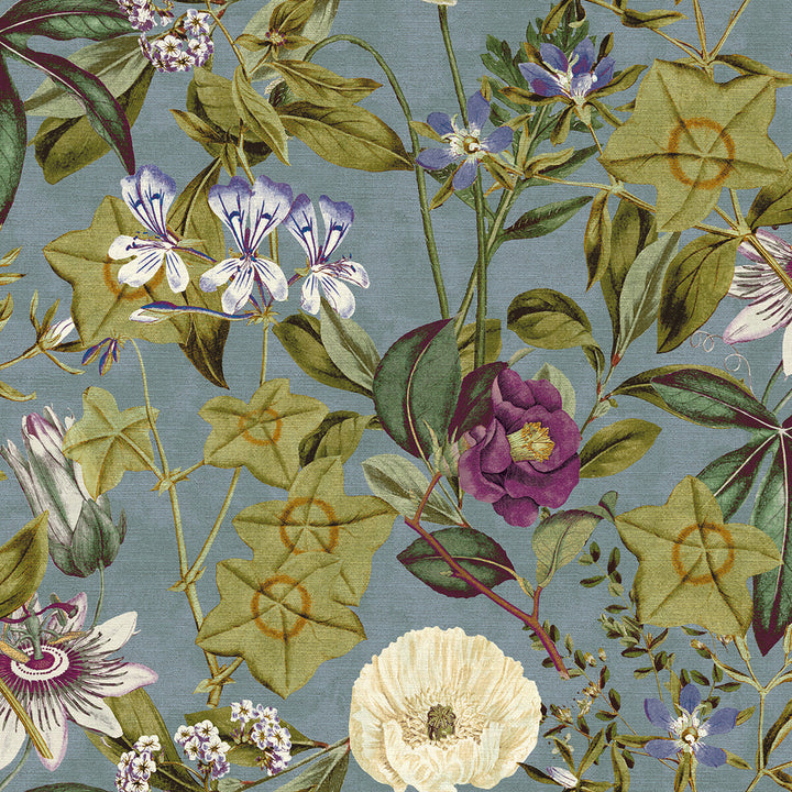 Passiflora Slate/Amethyst by Clarke And Clarke Designer Fabric CLARKE & CLARKE EXOTICA POLYESTER - 100% India HEAVY Horizontal: 54 and Vertical: 27 54.75 - Swanky Fabrics -