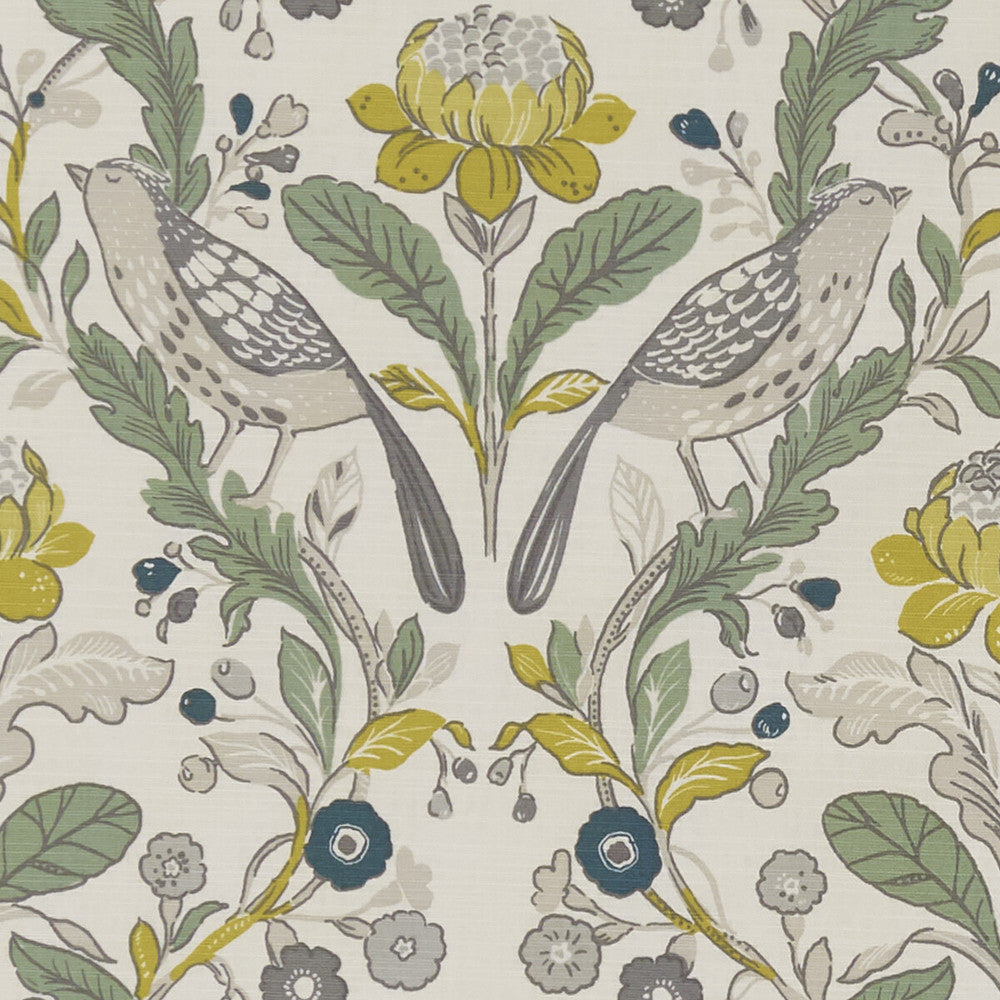 Orchard Birds Birds Forest/Chartreuse by Clarke And Clarke Designer Fabric CLARKE & CLARKE SHERWOOD COTTON - 100% Turkey MEDIUM Horizontal: - and Vertical: - 54 - Swanky Fabrics -