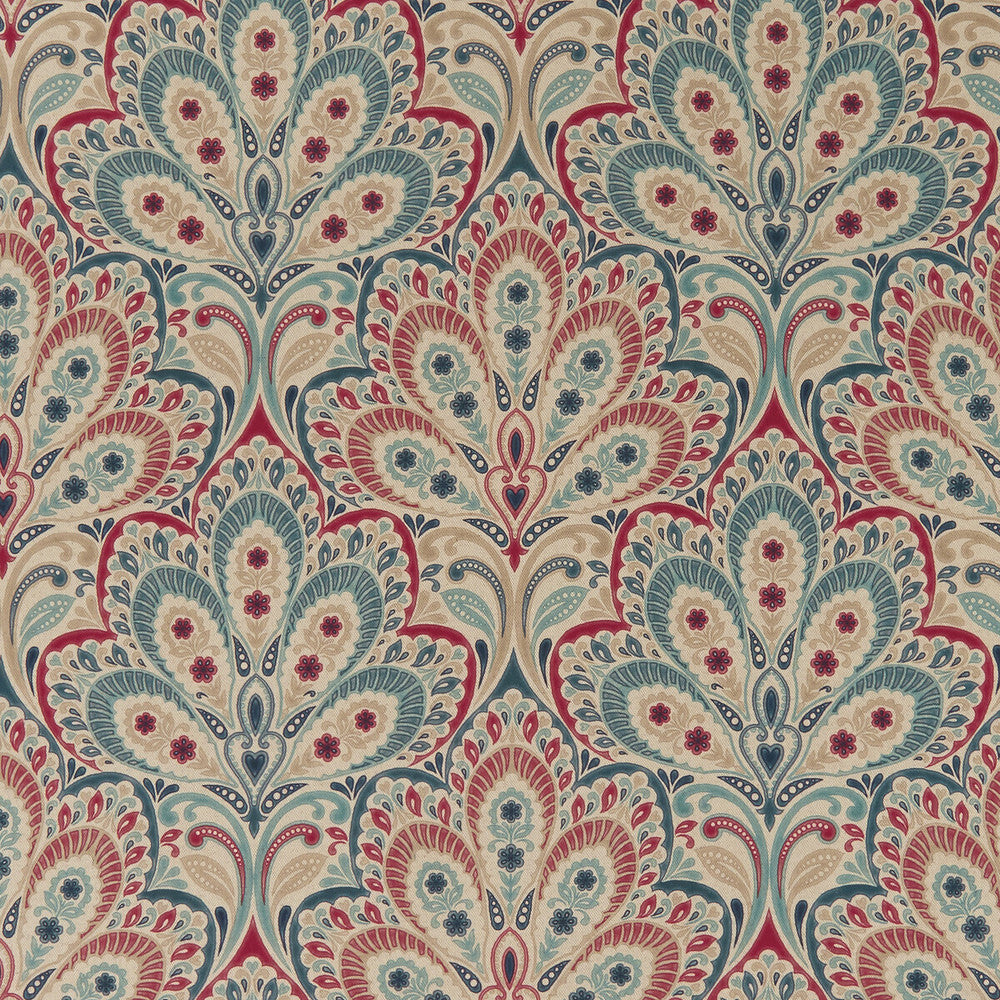 Persia Denim/Raspberry by Clarke And Clarke Designer Fabric CLARKE & CLARKE EDEN COTTON - 90%;LINEN - 10% Spain MEDIUM Horizontal: 13.375 and Vertical: 13.5 54.375 - Swanky Fabrics -