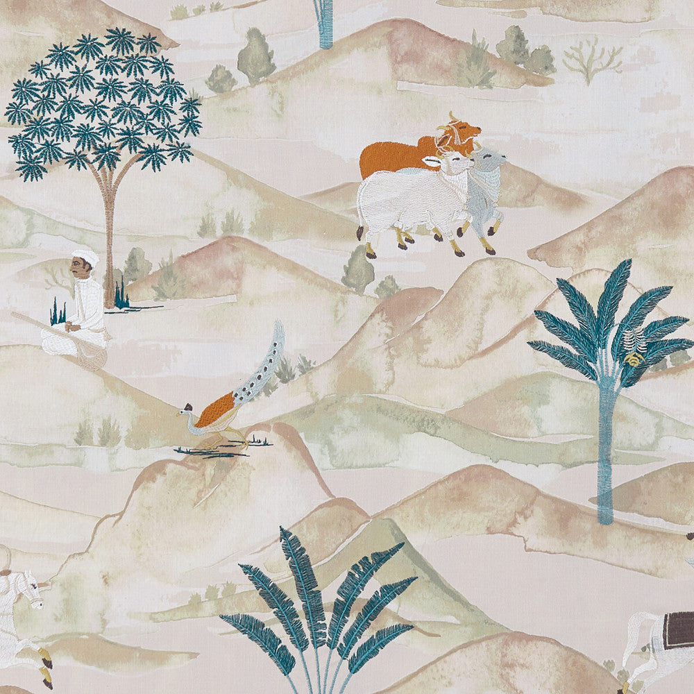 Sahara Teal/Spice by Clarke And Clarke Designer Fabric CLARKE & CLARKE PRINCE OF PERSIA COTTON - 85%;VISCOSE - 15% India - Horizontal: 24.813 and Vertical: 25.813 51.625 - Swanky Fabrics -