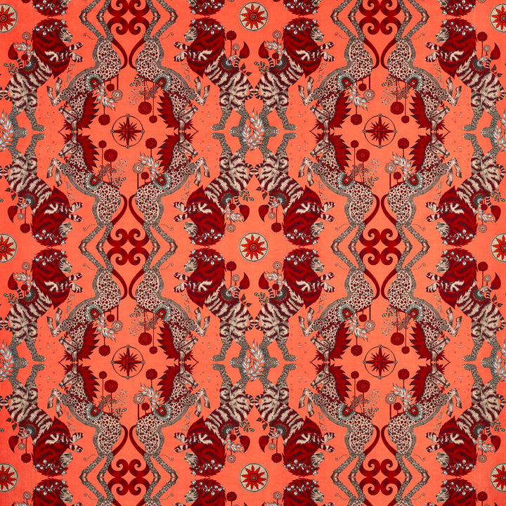 Caspian Velvet Coral by Clarke And Clarke Designer Fabric WILDERIE BY EMMA J SHIPLEY FOR C&C POLYESTER - 100% Spain HEAVY Horizontal: 27 and Vertical: 25.12 55 - Swanky Fabrics -