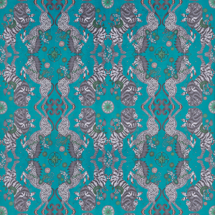 Caspian Velvet Teal by Clarke And Clarke Designer Fabric WILDERIE BY EMMA J SHIPLEY FOR C&C POLYESTER - 100% Spain HEAVY Horizontal: 27 and Vertical: 25.12 55 - Swanky Fabrics -