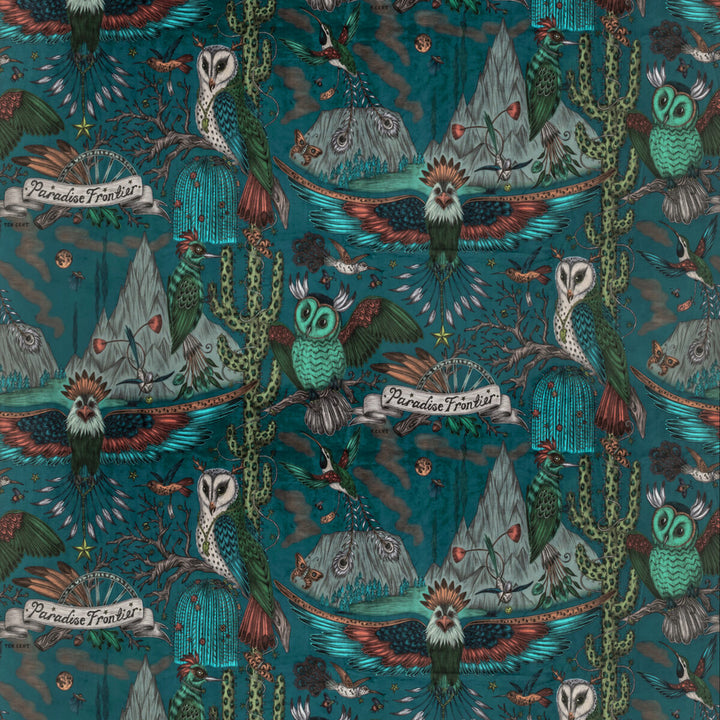 Frontier Velvet Teal by Clarke And Clarke Designer Fabric WILDERIE BY EMMA J SHIPLEY FOR C&C POLYESTER - 100% Spain HEAVY Horizontal: 54 and Vertical: 29.1 55 - Swanky Fabrics -