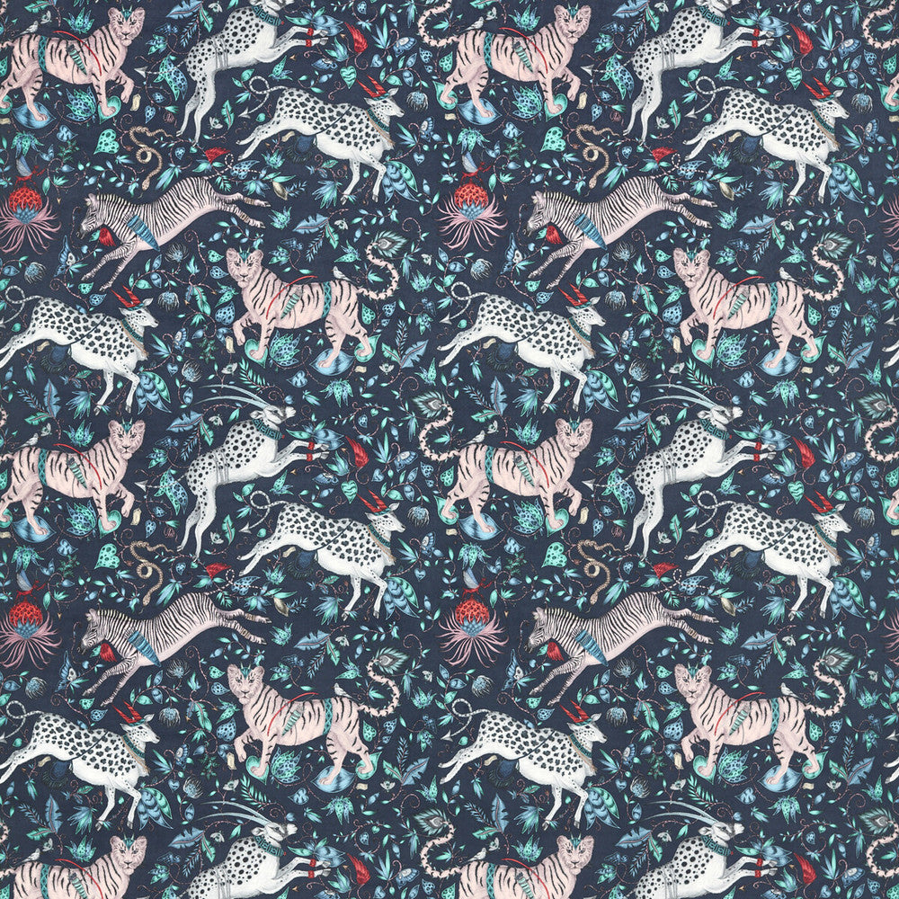 Protea Velvet Navy by Clarke And Clarke Designer Fabric WILDERIE BY EMMA J SHIPLEY FOR C&C POLYESTER - 100% Spain HEAVY Horizontal: 27 and Vertical: 25.36 55 - Swanky Fabrics -