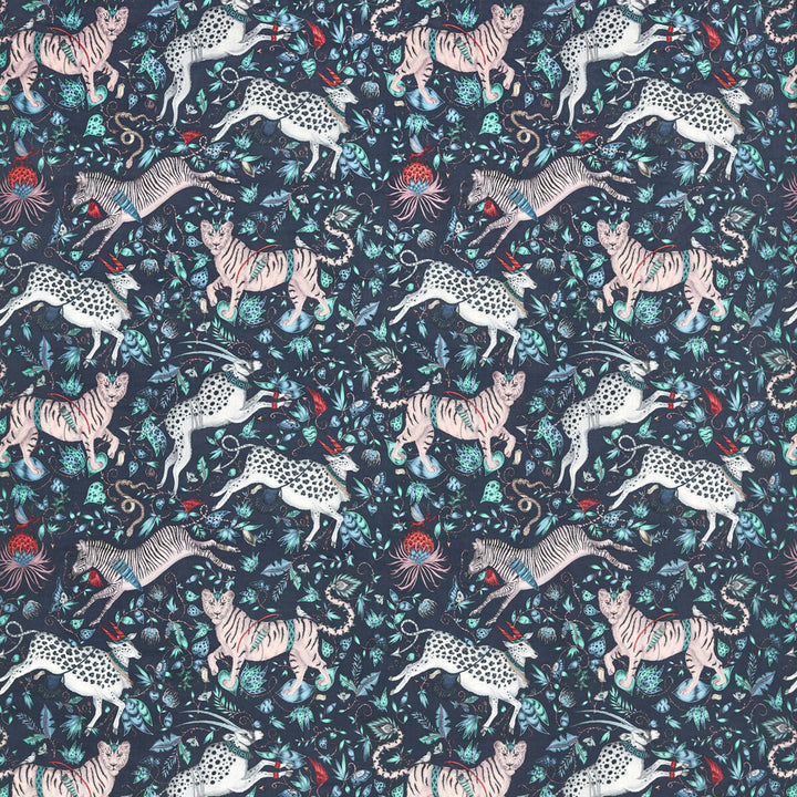 Protea Velvet Navy by Clarke And Clarke Designer Fabric WILDERIE BY EMMA J SHIPLEY FOR C&C POLYESTER - 100% Spain HEAVY Horizontal: 27 and Vertical: 25.36 55 - Swanky Fabrics -