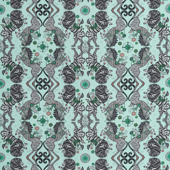 Caspian Satin Aqua by Clarke And Clarke Designer Fabric WILDERIE BY EMMA J SHIPLEY FOR C&C COTTON - 100% United Kingdom HEAVY Horizontal: 27 and Vertical: 24.61 54 - Swanky Fabrics -