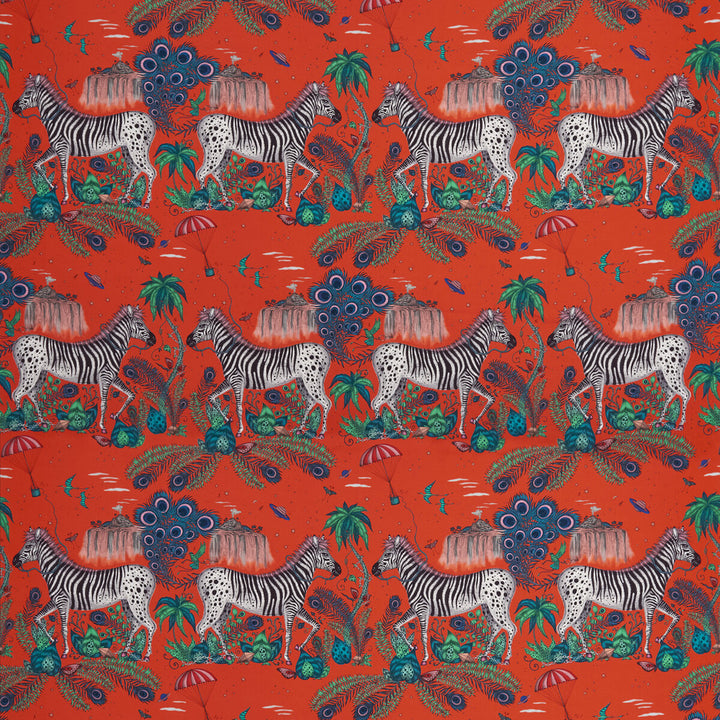 Lost World Satin Red by Clarke And Clarke Designer Fabric WILDERIE BY EMMA J SHIPLEY FOR C&C COTTON - 100% United Kingdom HEAVY Horizontal: 27 and Vertical: 34.65 54 - Swanky Fabrics -