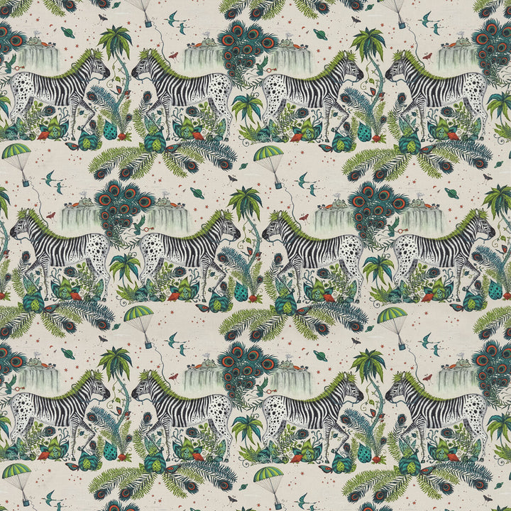 Lost World Linen Green by Clarke And Clarke Designer Fabric WILDERIE BY EMMA J SHIPLEY FOR C&C COTTON - 60%;LINEN - 40% Spain HEAVY Horizontal: 27 and Vertical: 35.36 54 - Swanky Fabrics -
