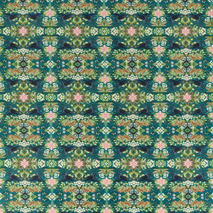 Wonderlust Tea Story Teal Velvet by Clarke And Clarke Designer Fabric