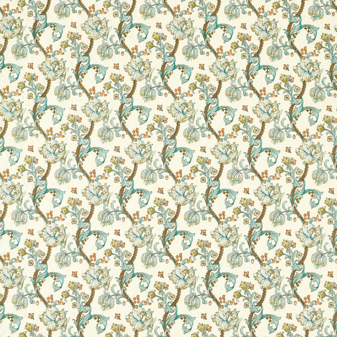 Golden Lily Embroidery - Linen/Teal F1742/03.CAC.0 by Clarke & Clarke Designer Fabric