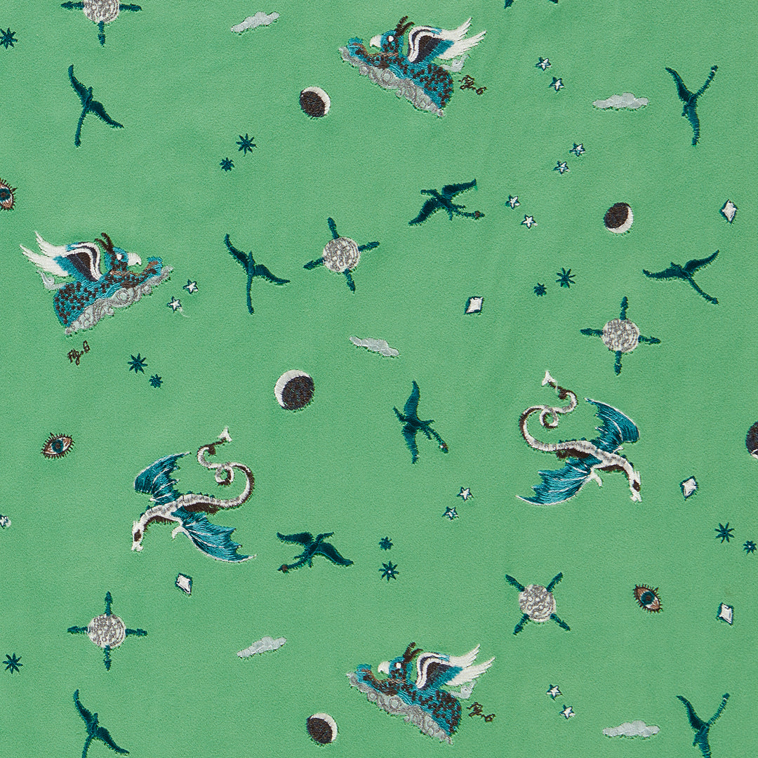 Draco Cosmos - Green Embroidery F1751/01.CAC.0 by Clarke & Clarke Designer Fabric
