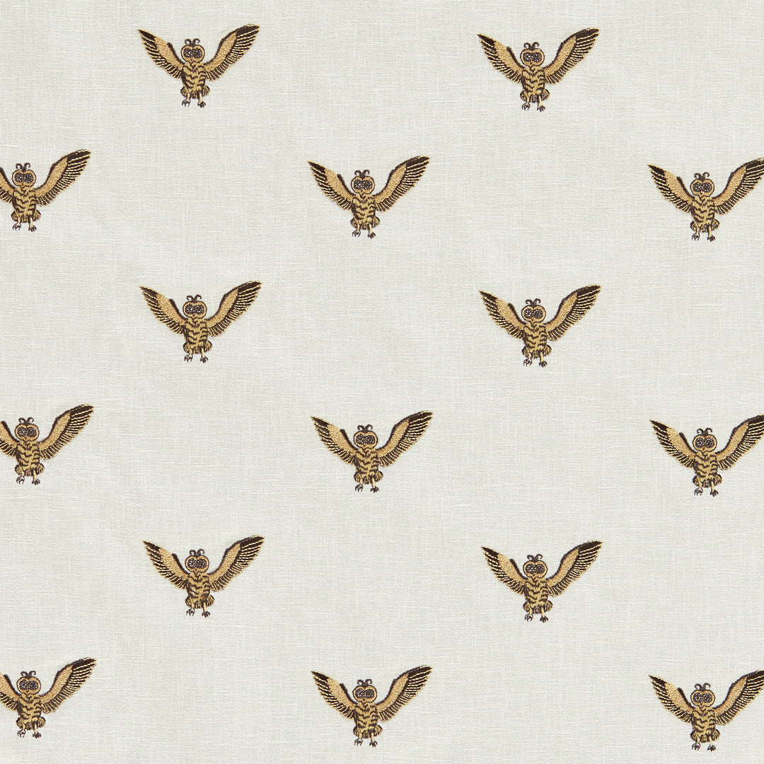 Owl Of Athena - Gold Embroidery F1755/01.CAC.0 by Clarke & Clarke Designer Fabric