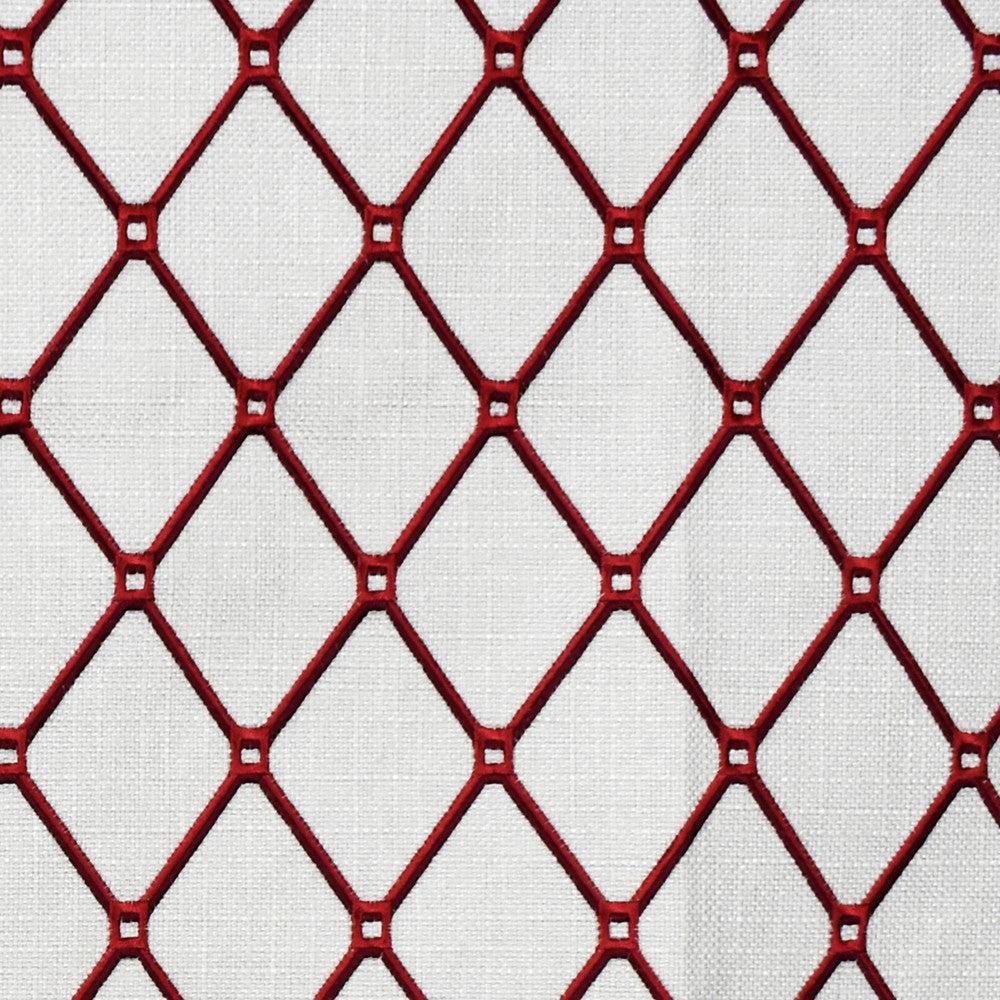 F2320 Carmine by Greenhouse Designer Fabric E71: greenhouse HUES 88% Polyester, 12% Acrylic With 100% Acrylic Embroidery China 9,000 double rubs </p><p>Repeat: 2.7" H, 3.9" V 58" - Swanky Fabrics -