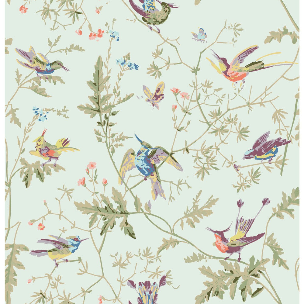 Hummingbirds Cotton Print Duck Egg by Cole & Son Designer Fabric COLE & SON CONTEMPORARY FABRICS COTTON - 100% United Kingdom LIGHT Horizontal: 18 and Vertical: 21 54 - Swanky Fabrics -