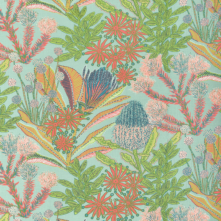 Protea Print Pool F81761  by Thibaut Fabric Thibaut Fabric Protea Print Pool F81761 Fabric SOLEIL U.S.A </p><p>Repeat: H: 27 in (68.58 cm), V: 25.25 (64.14 cm) 54 in  (137.16 cm) - Fabric Carolina -