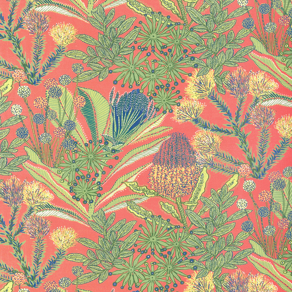 Protea Print Coral F81763  by Thibaut Fabric Thibaut Fabric Protea Print Coral F81763 Fabric SOLEIL U.S.A </p><p>Repeat: H: 27 in (68.58 cm), V: 25.25 (64.14 cm) 54 in  (137.16 cm) - Fabric Carolina -