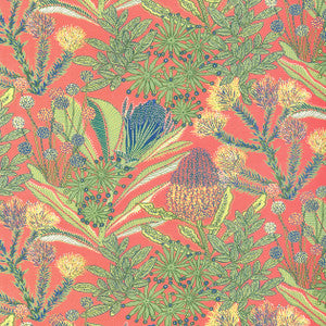 Protea Print Coral F81763  by Thibaut Designer Fabric