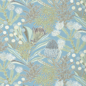 Protea Print Spa Blue F81766  by Thibaut Designer Fabric