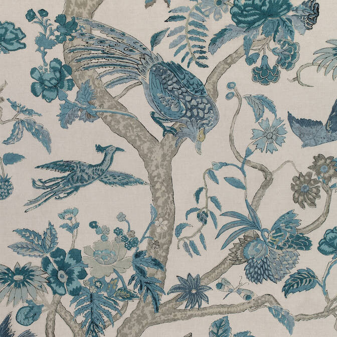 Coromandel Slate Blue F910226 by Thibaut Fabric Thibaut Fabric Coromandel Slate Blue F910226Fabric Colony Fabric Book 52% Cotton, 48% Linen ITALY </p><p>Repeat: V: 36 54 - Fabric Carolina -