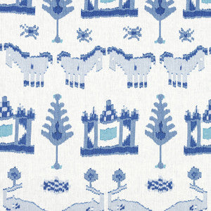 Kingdom Parade Blue and White F910641 by Thibaut Designer Fabric