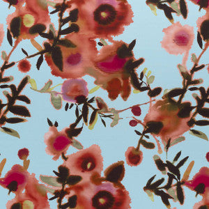 Open Spaces Aqua and Coral F913086 by Thibaut Designer Fabric