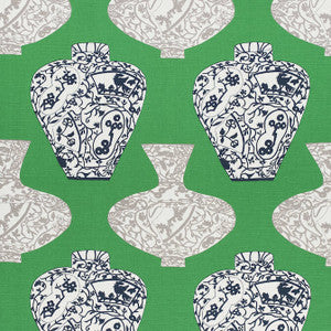 Imari Vase Emerald Green F913125 by Thibaut Designer Fabric