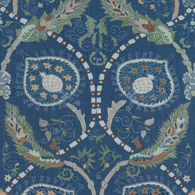 Lewis Navy and Teal F913217 by Thibaut Fabric Thibaut Fabric Lewis Navy and Teal F913217Fabric Mesa Fabric Book 60% Linen, 30% Cot, 10% Nylon THAILAND </p><p>Repeat: V: - 54 - Fabric Carolina -