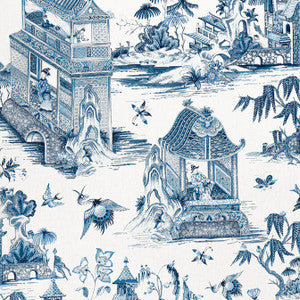 Grand Palace Blue and White F913614 by Thibaut Designer Fabric