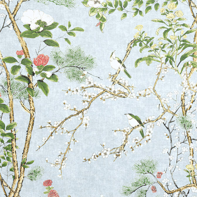 Katsura Spa Blue F913620 by Thibaut Fabric Thibaut Fabric Katsura Spa Blue F913620Fabric Grand Palace Fabric Book 82% Viscose, 18% Linen SCOTLAND </p><p>Repeat: V: 50.5 54 - Fabric Carolina -