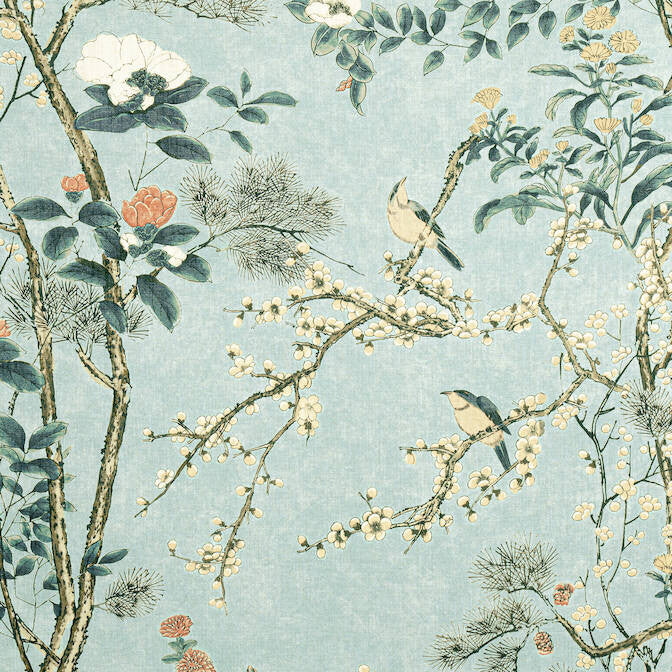 Katsura Mist F913625 by Thibaut Fabric Thibaut Fabric Katsura Mist F913625Fabric Grand Palace Fabric Book 82% Viscose, 18% Linen SCOTLAND </p><p>Repeat: V: 50.5 54 - Fabric Carolina -