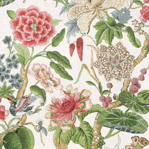 Hill Garden Coral and Green F913658 by Thibaut Designer Fabric