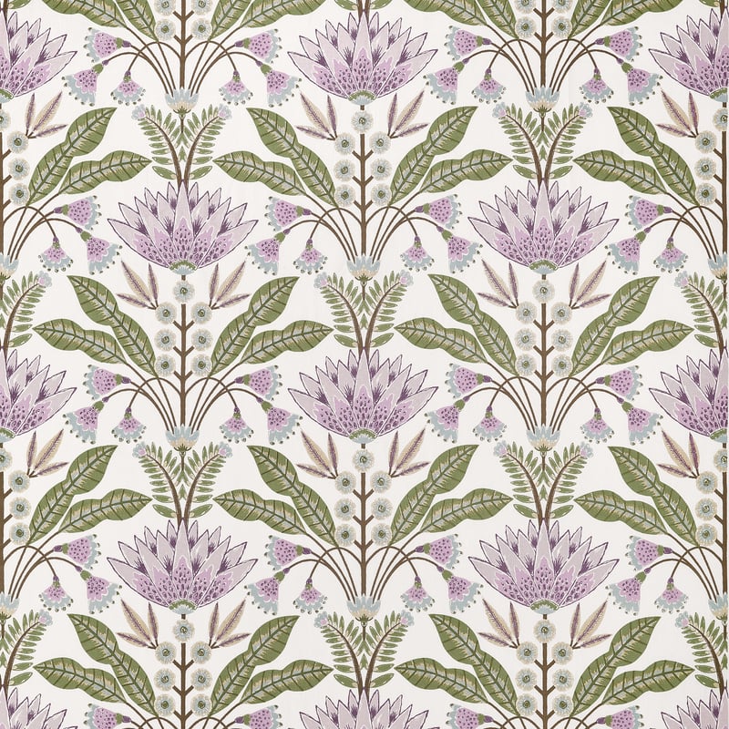 LOTUS Lilac and Green F914608 by Thibaut Designer Fabric