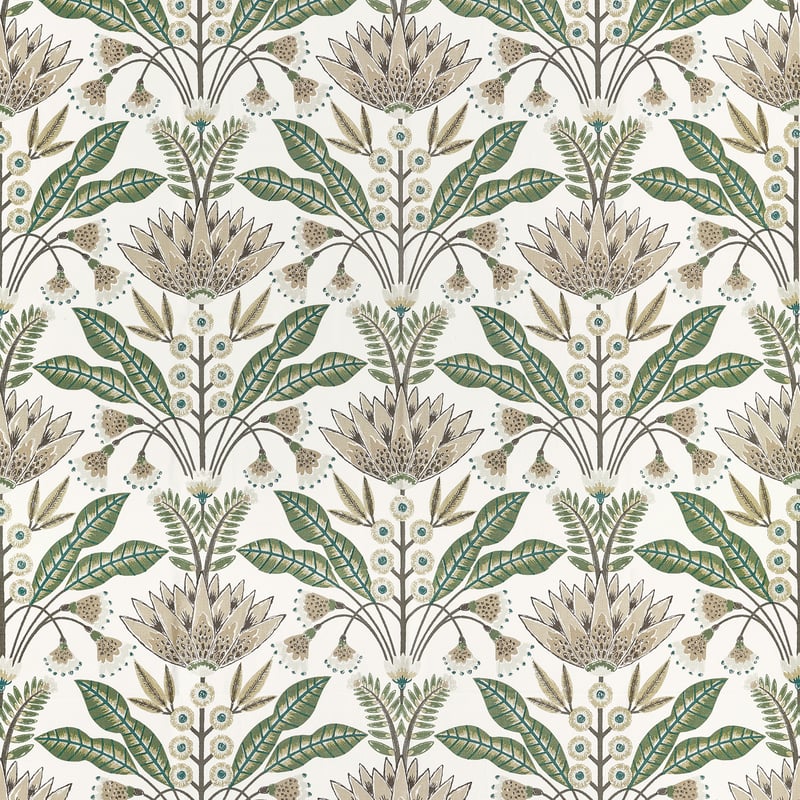 LOTUS Green and Beige F914610 by Thibaut Designer Fabric