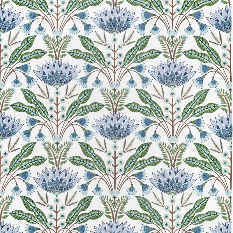 LOTUS Blue and Green F914612 by Thibaut Designer Fabric