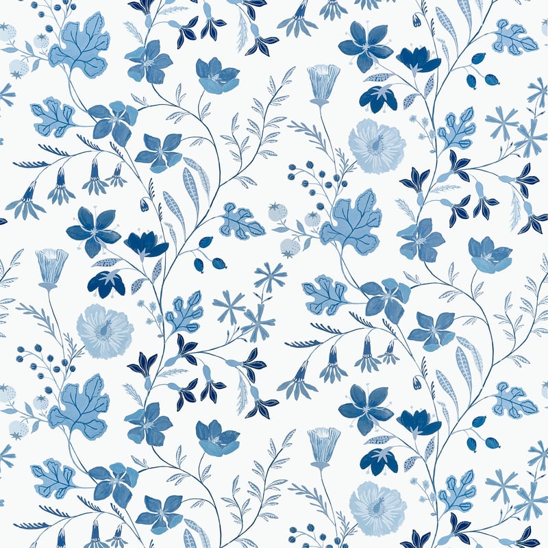 BLOOM Blue and White F914626 by Thibaut Designer Fabric