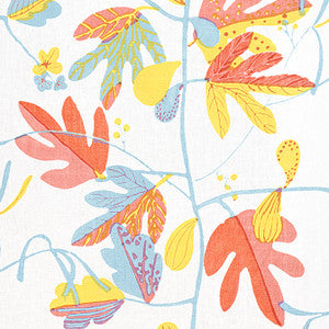 Matisse Leaf Coral and Yellow F916206 by Thibaut Designer Fabric