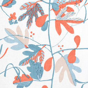 Matisse Leaf French Blue and Coral F916207 by Thibaut Designer Fabric