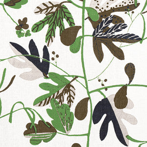Matisse Leaf Black and Green F916208 by Thibaut Designer Fabric
