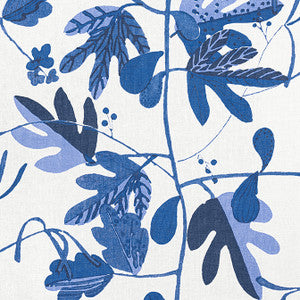 Matisse Leaf Blue and White F916211 by Thibaut Designer Fabric