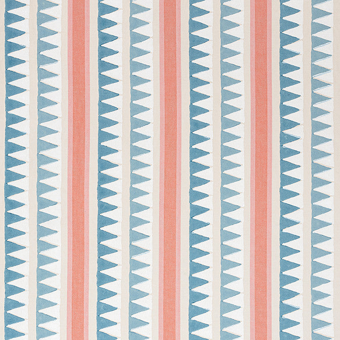 Lomita Stripe French Blue and Coral F916237 by Thibaut Fabric Thibaut Fabric Lomita Stripe French Blue and Coral F916237Fabric Kismet Fabric Book 100% Cotton INDIA </p><p>Repeat: V: 7 53 - Fabric Carolina -