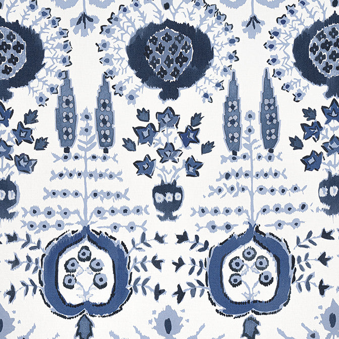 Mendoza Suzani Blue and White F916239 by Thibaut Fabric Thibaut Fabric Mendoza Suzani Blue and White F916239Fabric Kismet Fabric Book 52% Cotton, 48% Linen ITALY </p><p>Repeat: V: 34 54 - Fabric Carolina -