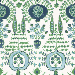 Mendoza Suzani Blue and Green on White F916240 by Thibaut Designer Fabric
