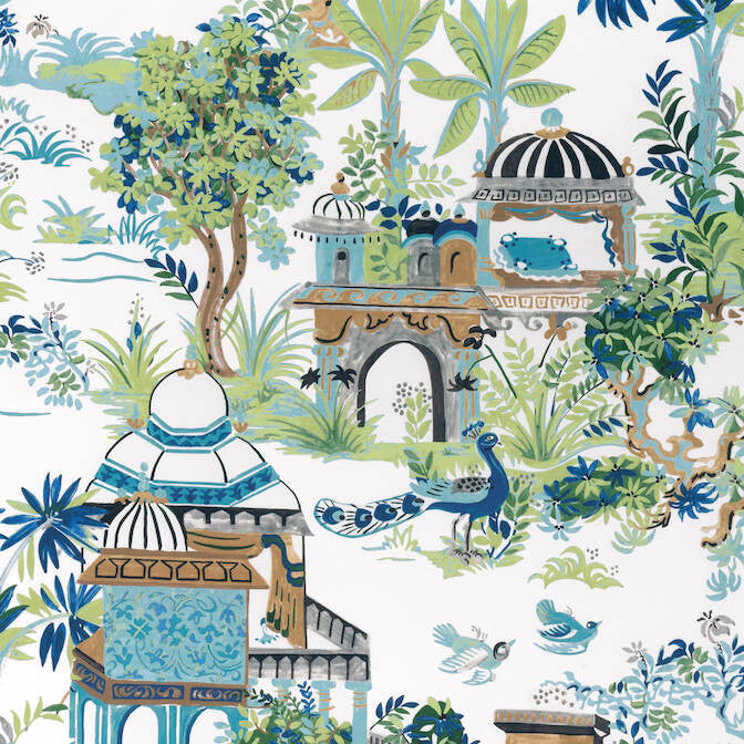 Mystic Garden Blue and Green F920820 by Thibaut Fabric Thibaut Fabric Mystic Garden Blue and Green F920820Fabric Eden Fabric Book 100% Cotton Sateen UNITED STATES </p><p>Repeat: V: 46 54 - Fabric Carolina -