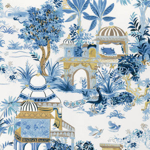 Mystic Garden Blue and White F920821 by Thibaut Designer Fabric