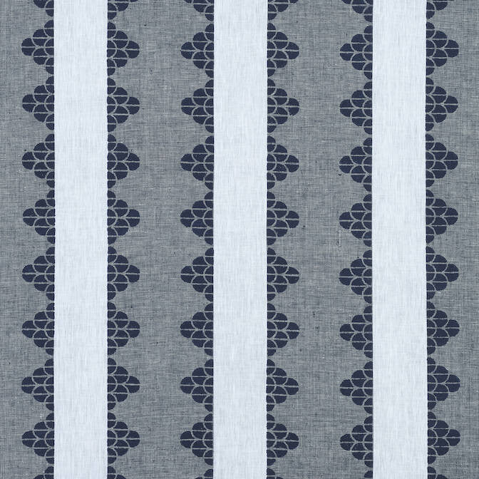 Dhara Stripe Navy F92938 by Thibaut Fabric Thibaut Fabric Dhara Stripe Navy F92938Fabric Paramount Fabric Book 100% Linen INDIA </p><p>Repeat: V: 3.25 52 - Fabric Carolina -