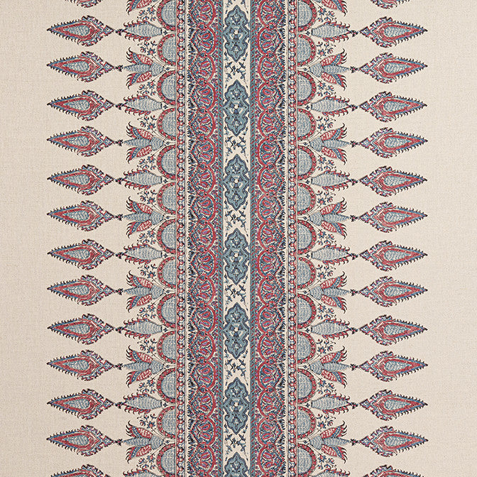 Akola Stripe Raspberry and Blue on Natural F936409 by Thibaut Fabric Thibaut Fabric Akola Stripe Raspberry and Blue on Natural F936409Fabric Indienne Fabric Book 60% Linen, 30% Cot, 10% Nylon SCOTLAND </p><p>Repeat: V: 4.5 54 - Fabric Carolina -