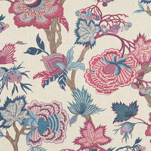 Indienne Jacobean Raspberry and Blue on Natural F936419 by Thibaut Designer Fabric