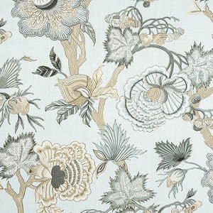 Indienne Jacobean Robin's Egg F936420 by Thibaut Designer Fabric