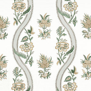 Ribbon Floral Green F936421 by Thibaut Designer Fabric