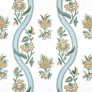 Ribbon Floral Seaglass and Gold F936422 by Thibaut Designer Fabric